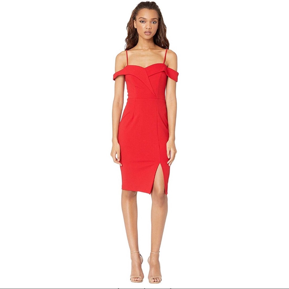 Bebe Off the Shoulder Red Slit Dress - NWT
